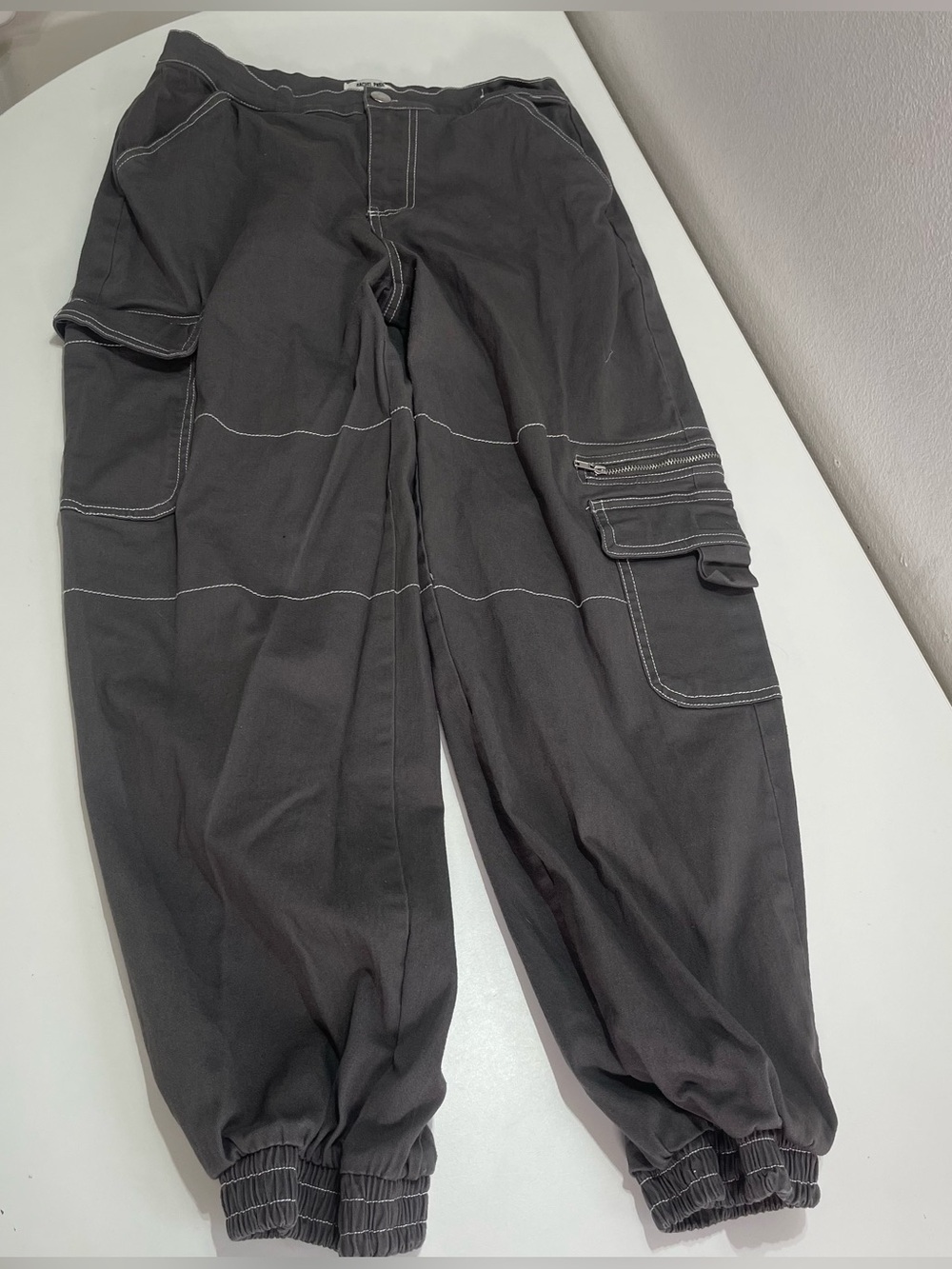 Y2K Rachel Paige Women's M Cargo Jogger Pants Ankle Charcoal Gray Elastic Grunge